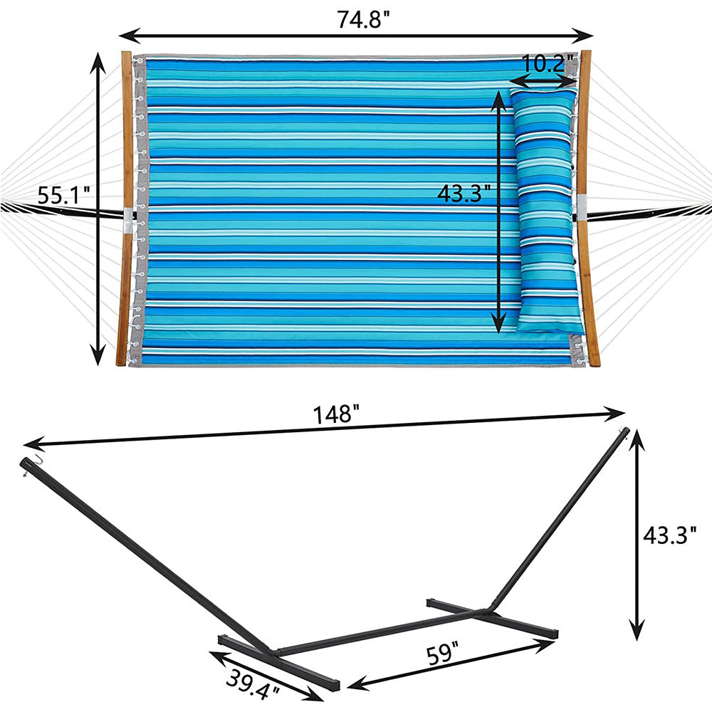 Quilted Fabric Hammock with Bamboo Wood