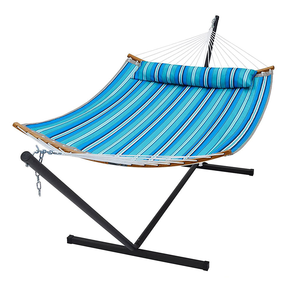 Quilted Fabric Hammock with Bamboo Wood