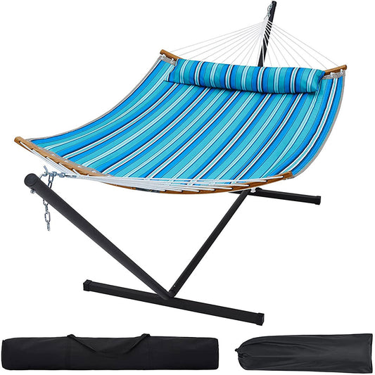 Quilted Fabric Hammock with Bamboo Wood